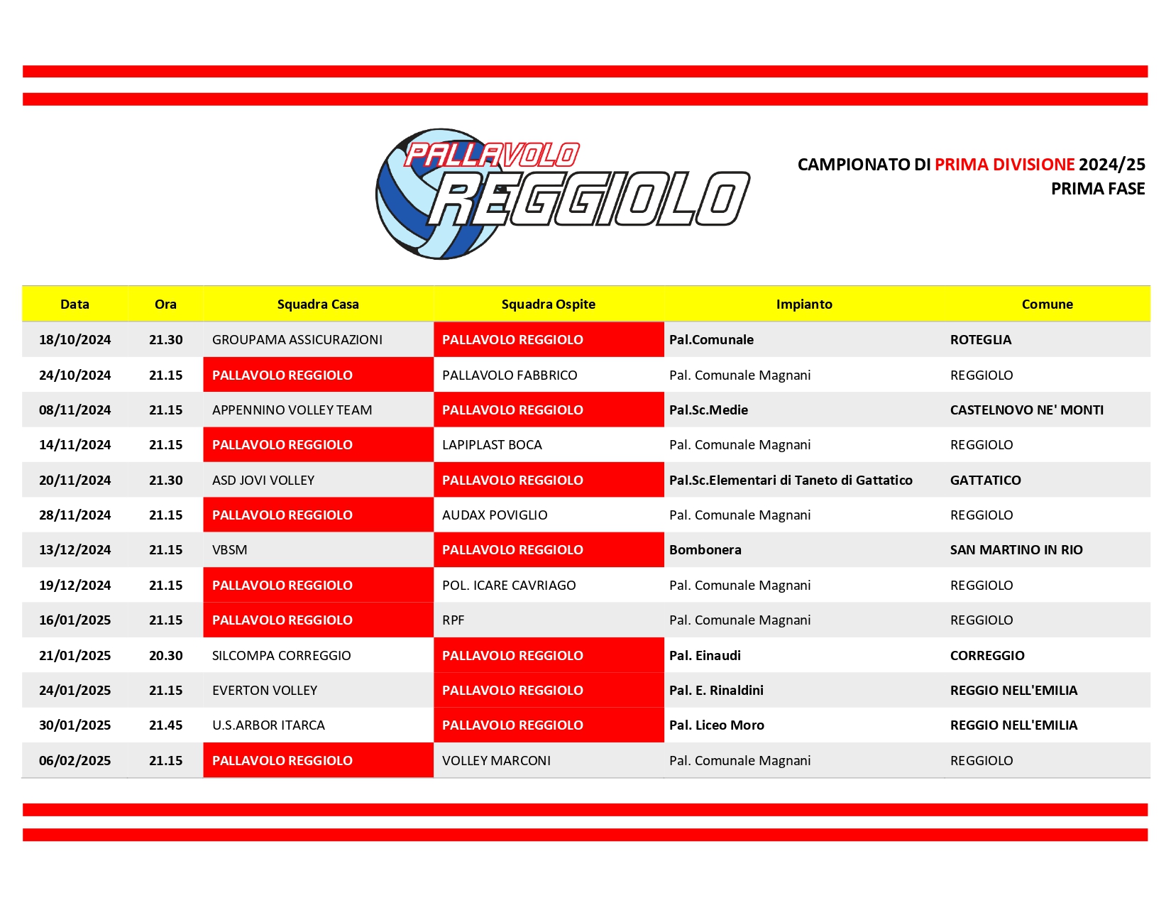 Calendario Prima Divisione