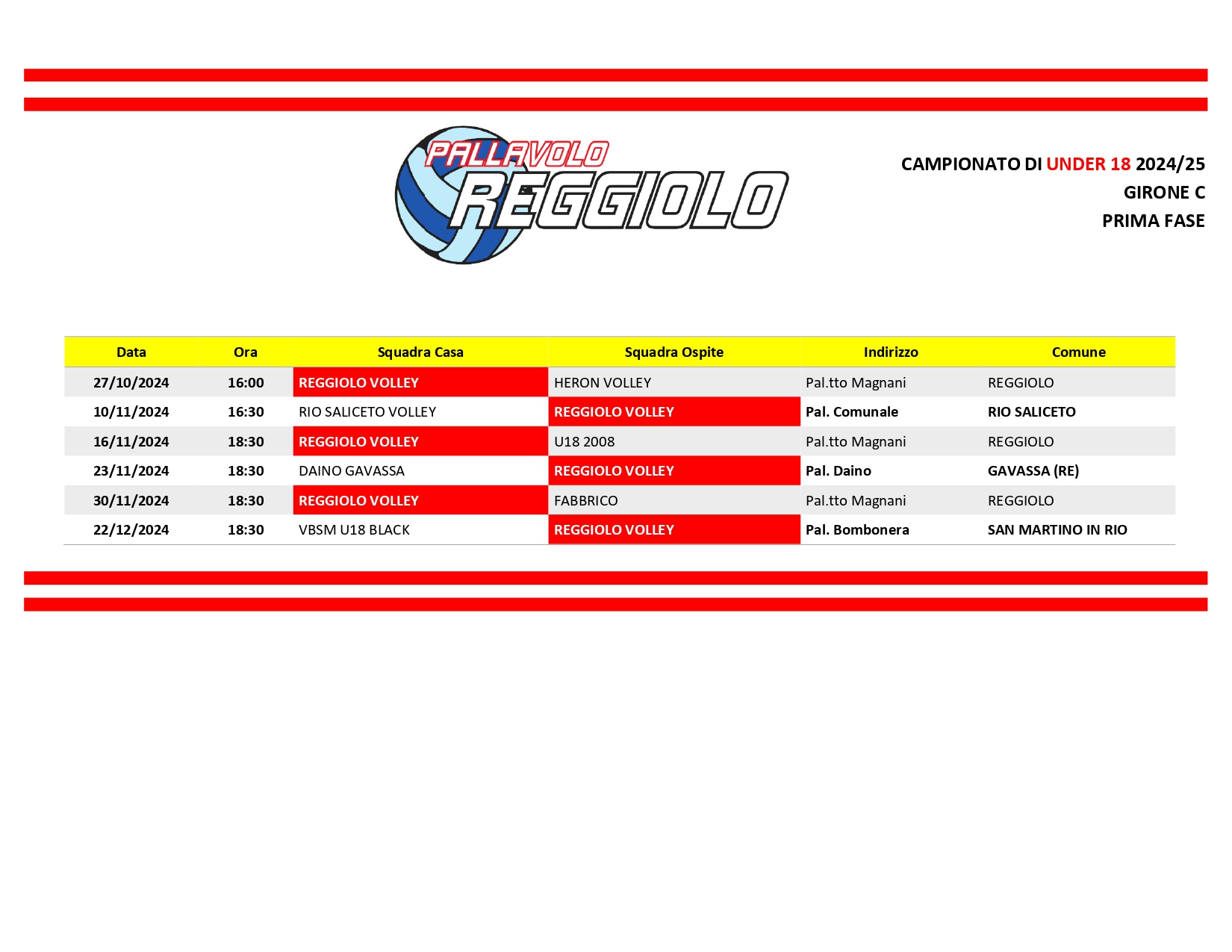 Calendario Under 18