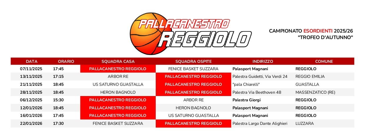 Calendario Esordienti