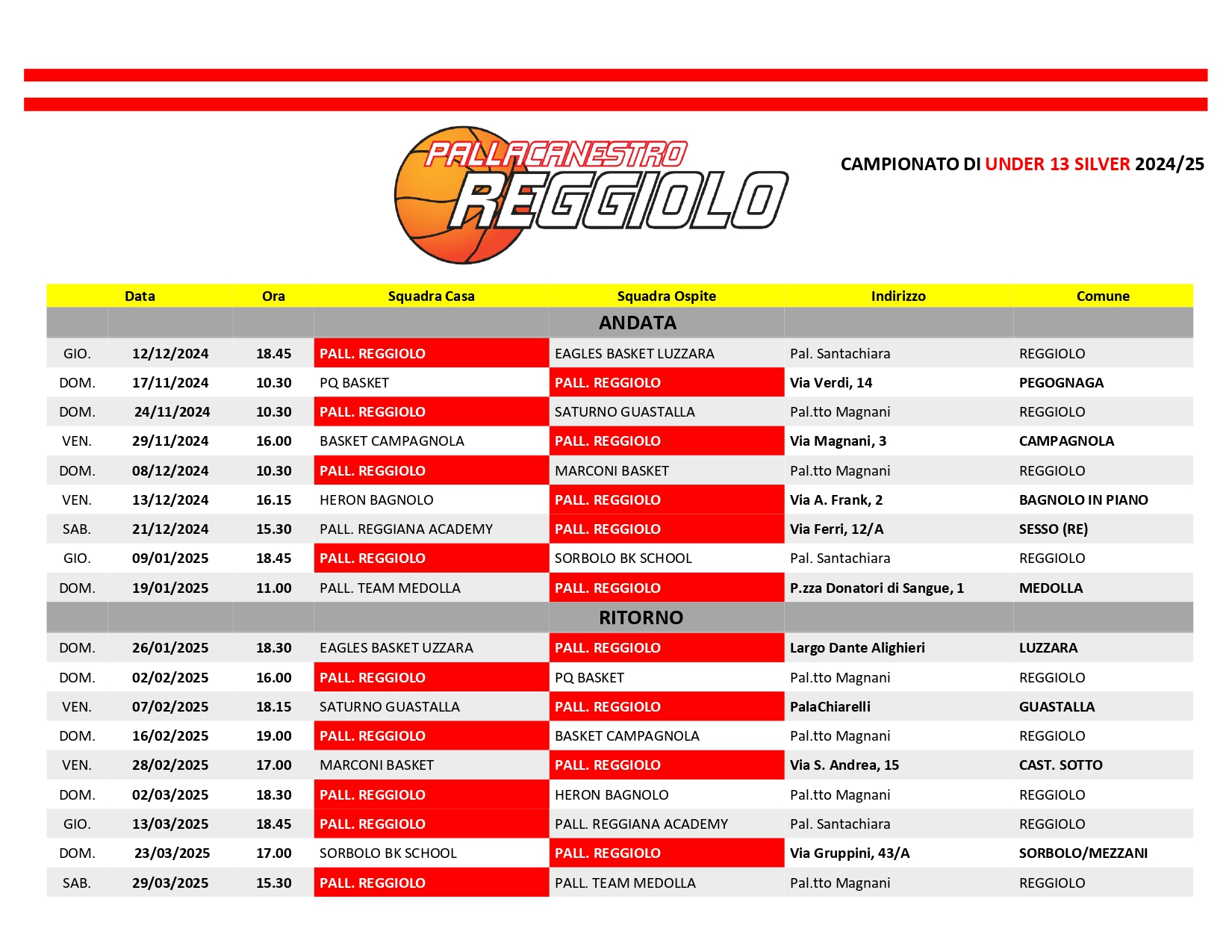 Calendario U13