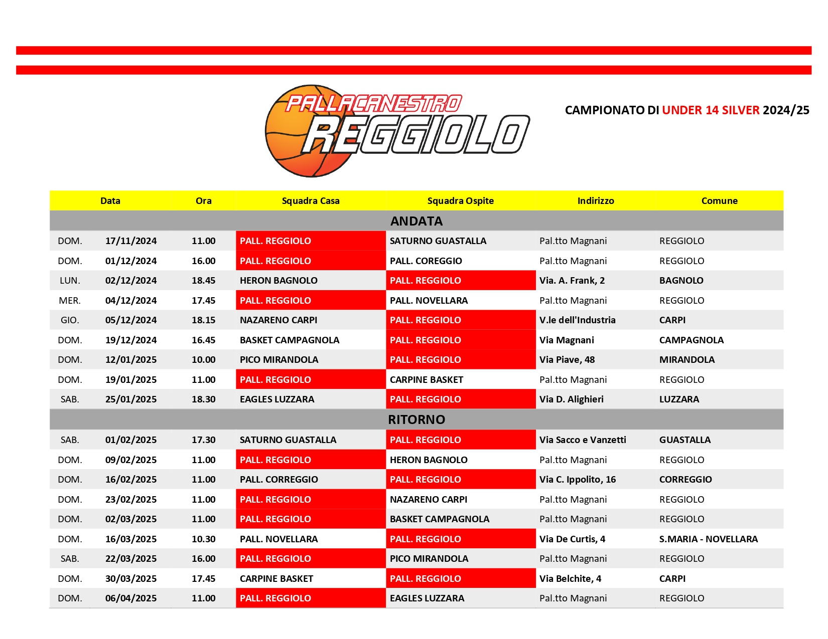 Calendario U14