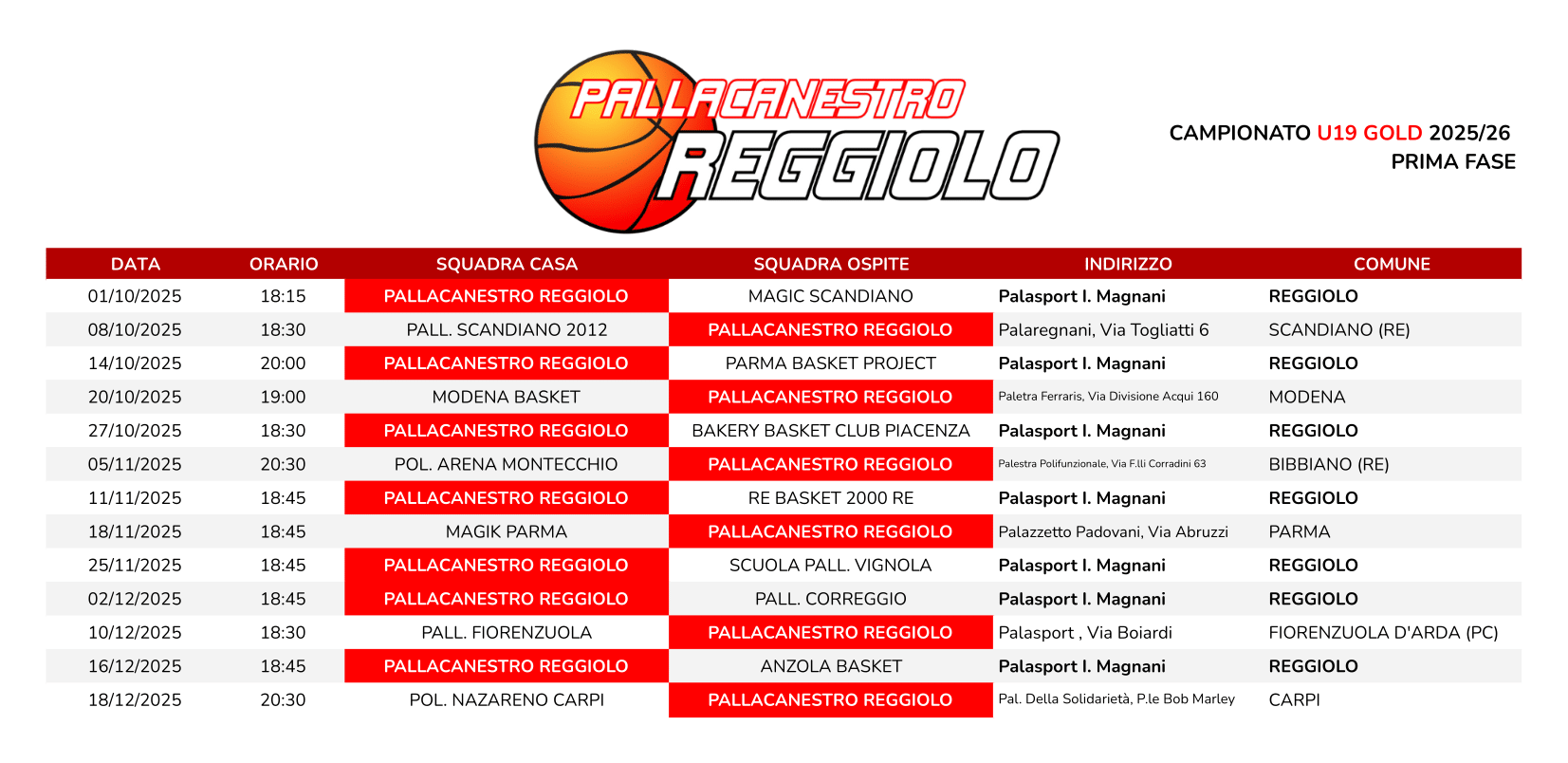 Calendario U19G